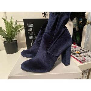 Velvet Navy Blue Boots ***LAST PRICE DROP BEFORE DONATING***